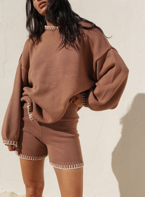 Mocha Stitched Knit Short