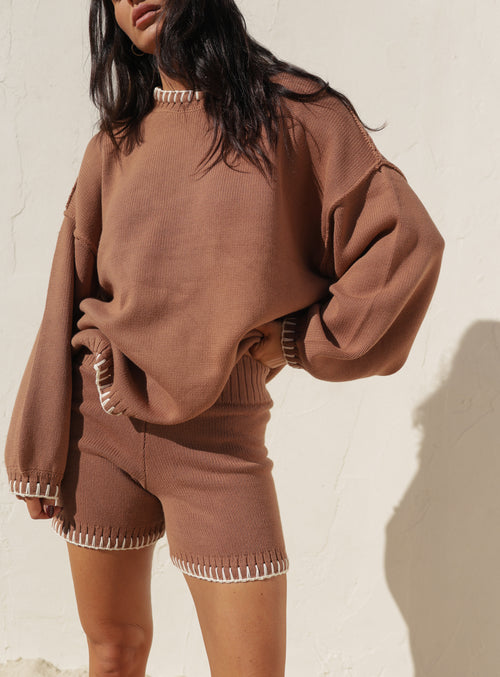 Mocha Stitched Knit Short